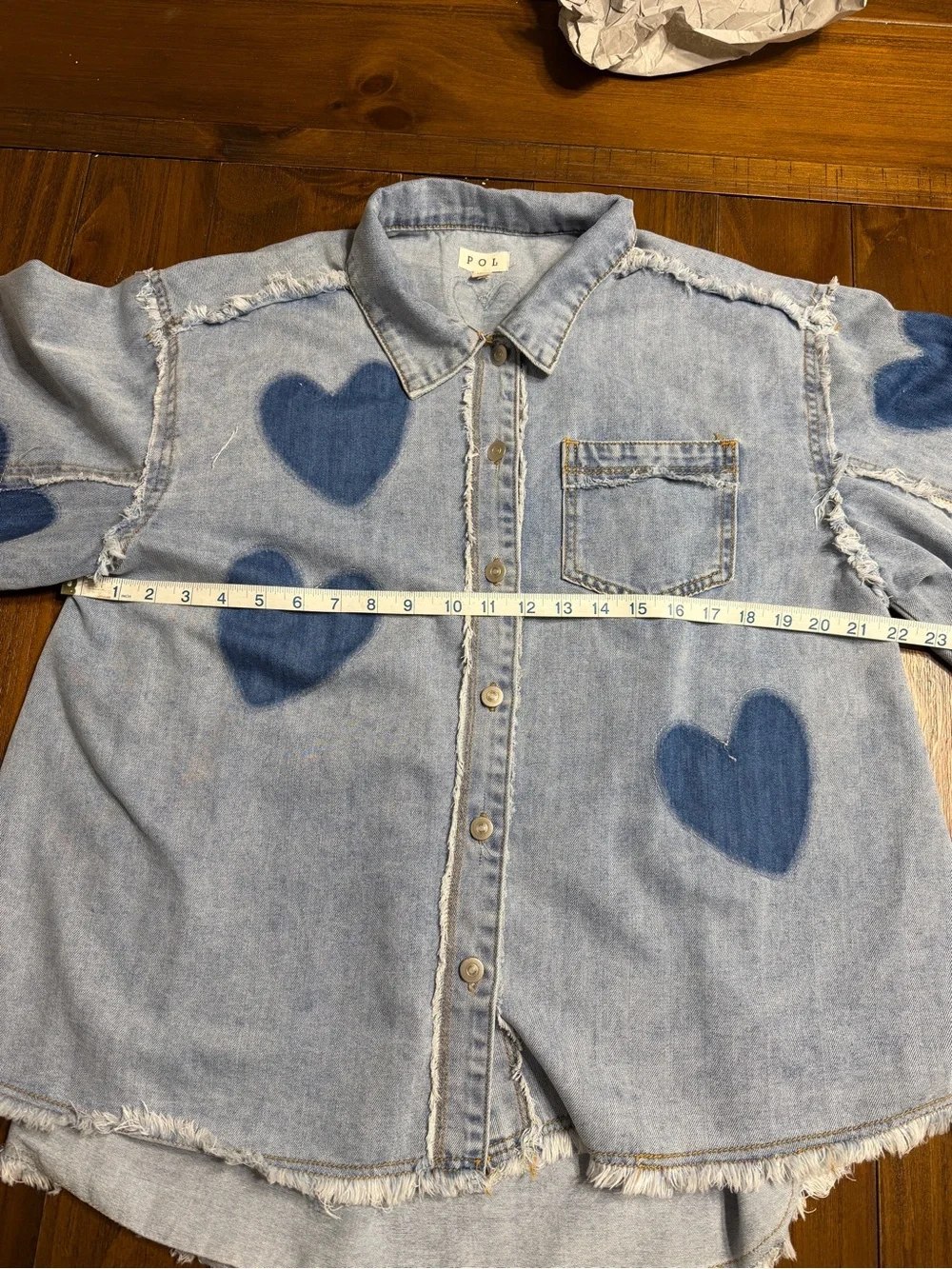 POL Light Blue Denim Shirt with Dark Blue Heart Motifs - Picture 2 of 7